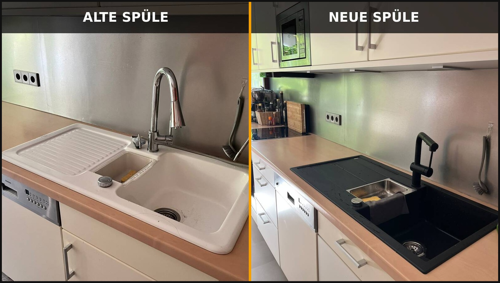 Sp&uuml;lbecken und Armatur Vorher Nachher