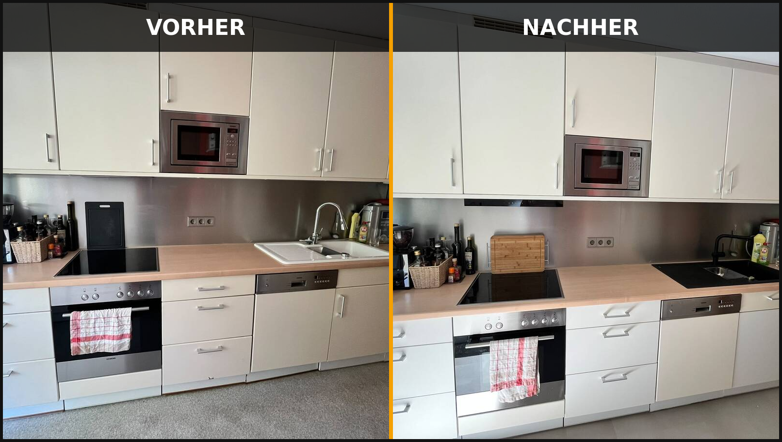 K&uuml;chenumbau Vorher Nachher Gesamtansicht
